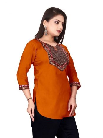 NEW ARRIVAL MAGIC COTTON LACE WORK TOP ORANGE