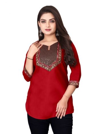 NEW ARRIVAL MAGIC COTTON LACE WORK TOP RED