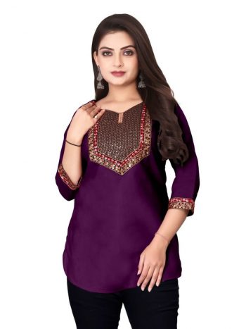 NEW ARRIVAL MAGIC COTTON LACE WORK TOP PURPLE