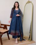 NEW ARRIVAL MAL COTTON DIGITAL PRINTED ANARKALI BOTTOM WITH DUPATTA BLUE