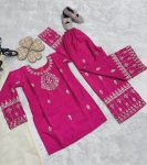 NEW ARRIVAL NATURAL CREEP SILK EMBROIDERY SEQUENCE WORK KID’S TOP BOTTOM WITH DUPATTA WEDDING WEAR WHOLESALE PRICE ETHNIC GARMENT (5)