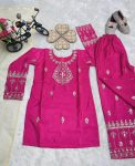 NEW ARRIVAL NATURAL CREEP SILK EMBROIDERY SEQUENCE WORK KID’S TOP BOTTOM WITH DUPATTA WEDDING WEAR WHOLESALE PRICE ETHNIC GARMENT (5)