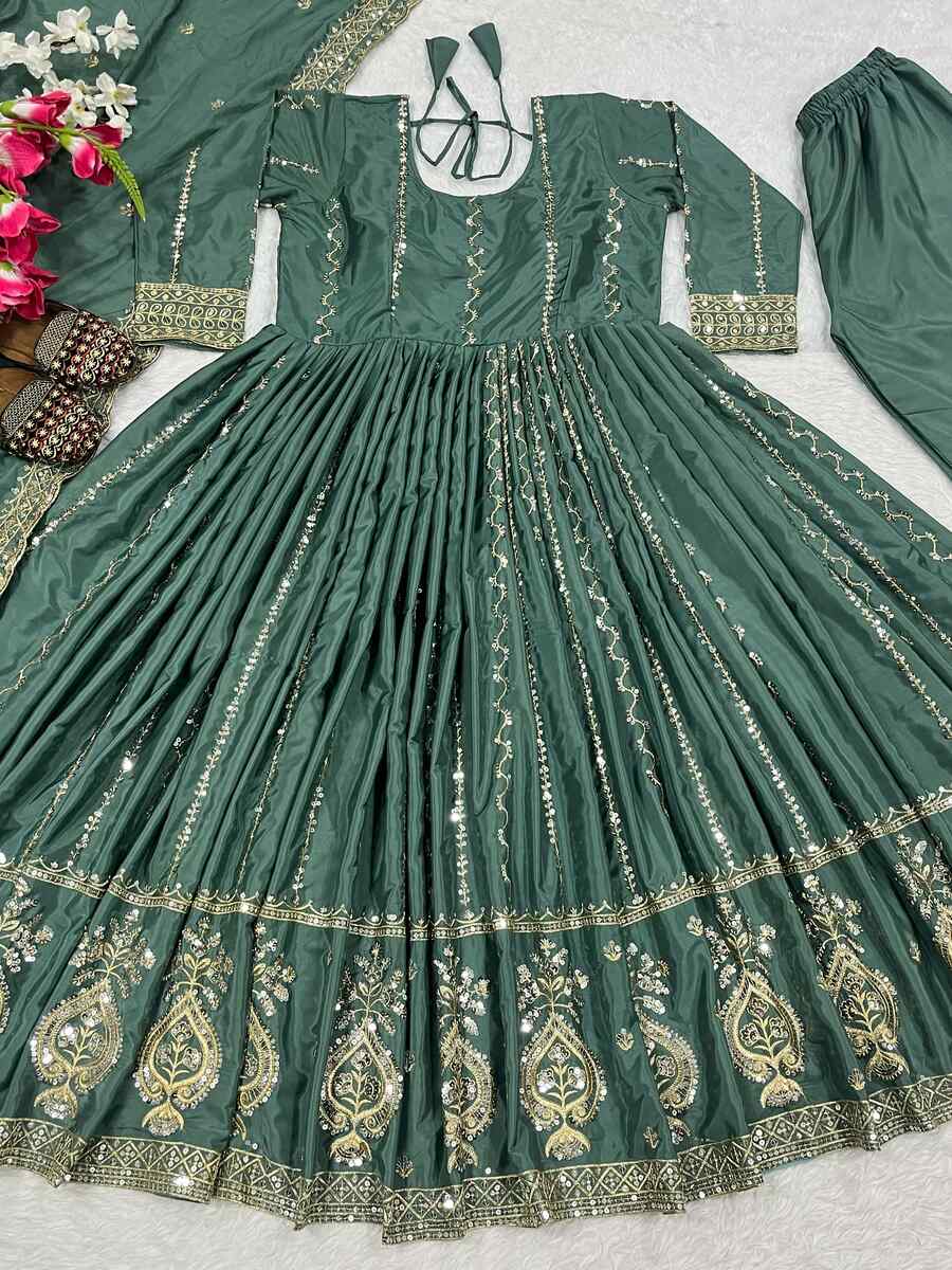 NEW ARRIVAL NATURAL CREPE SEQUENCE AND EMBROIDERY WORK ANARKALI GOWN BOTTOM WITH DUPATTA PARTY WEAR WHOLESALE PRICE ETHNIC GARMENT (7)