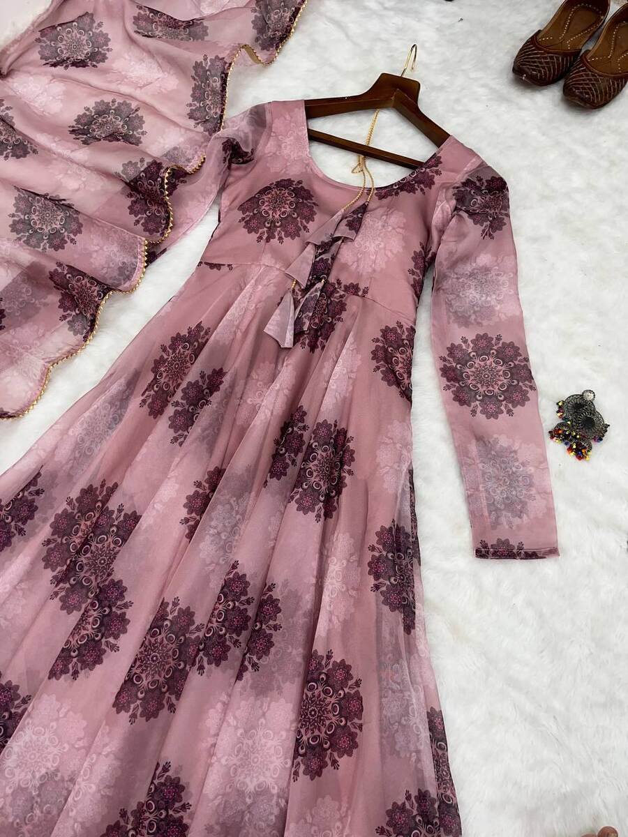 NEW ARRIVAL ORGANZA TABBY SILK DIGITAL PRINT AND HANDWORK ANARKALI GOWN BOTTOM WITH DUPATTA FESTIVE WEAR WHOLESALE PRICE ETHNIC GARMENT (1)