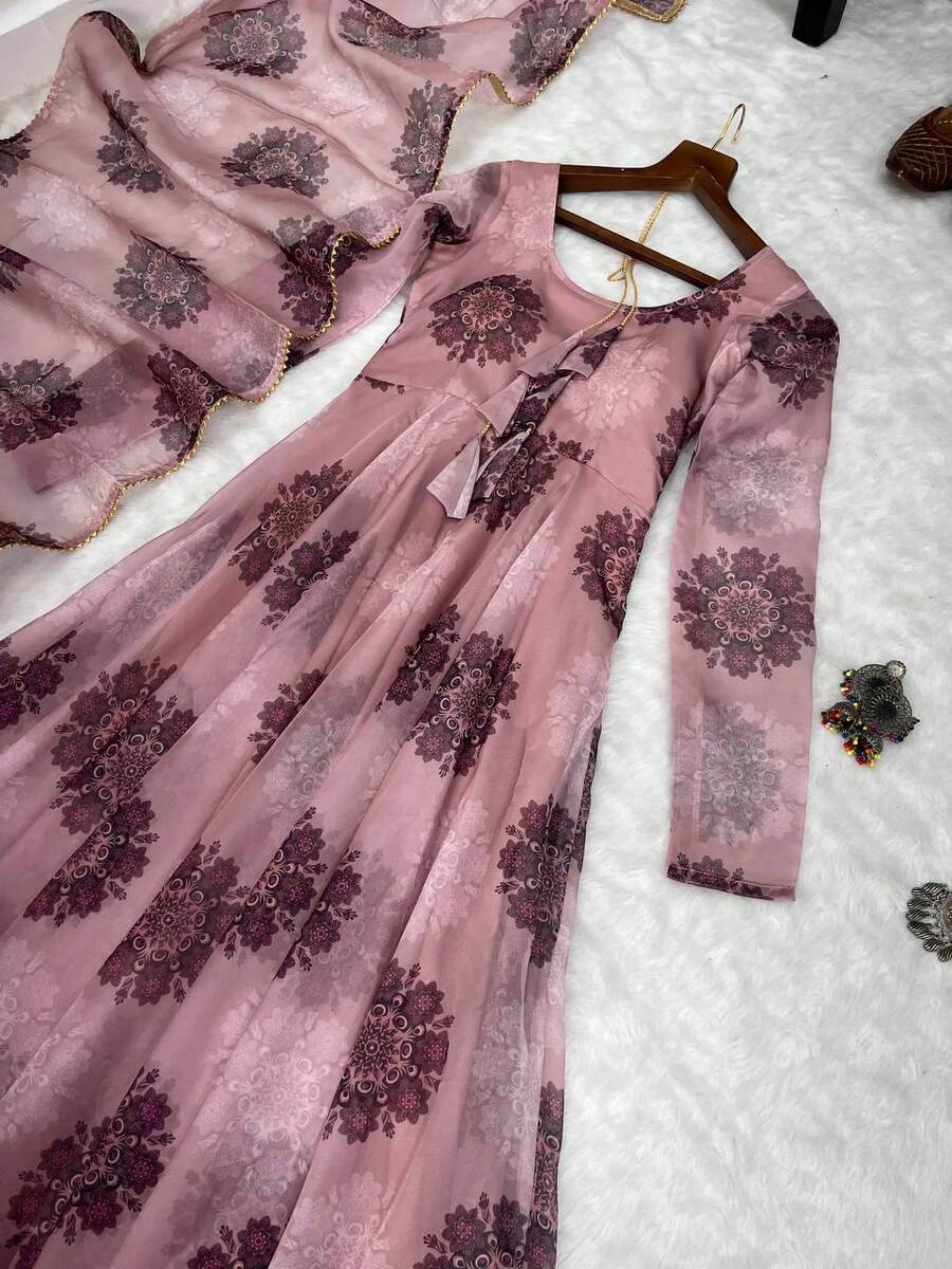 NEW ARRIVAL ORGANZA TABBY SILK DIGITAL PRINT AND HANDWORK ANARKALI GOWN BOTTOM WITH DUPATTA FESTIVE WEAR WHOLESALE PRICE ETHNIC GARMENT (4)