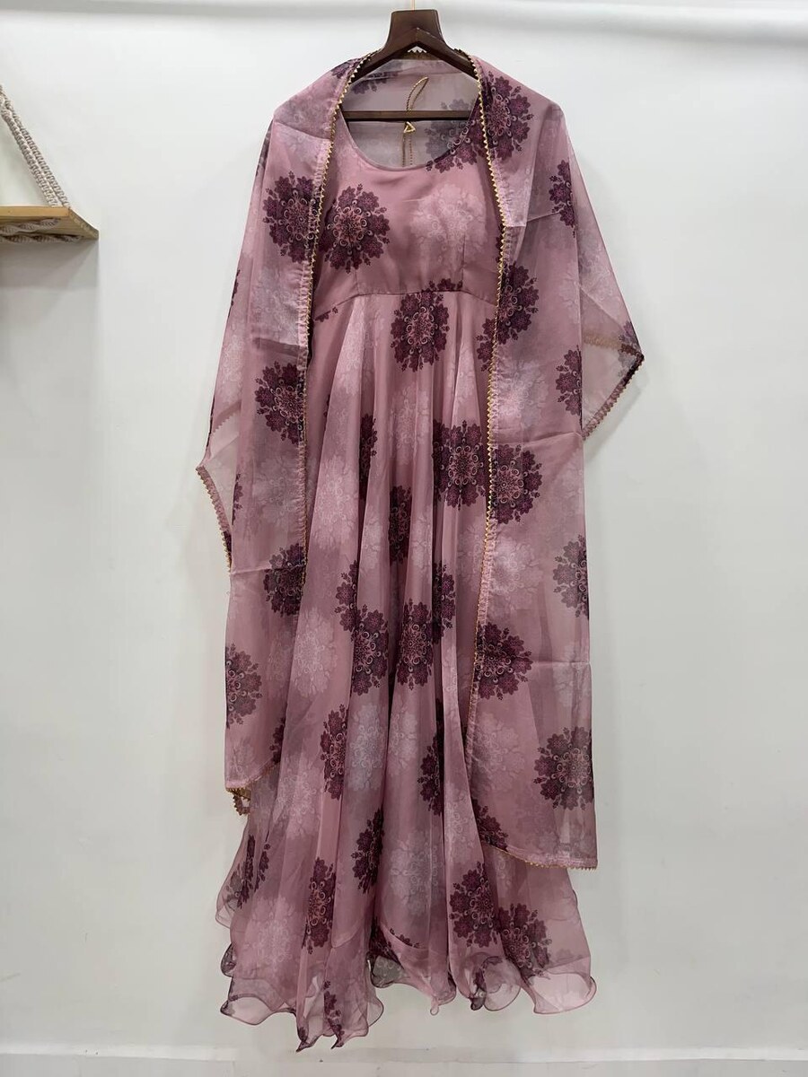 NEW ARRIVAL ORGANZA TABBY SILK DIGITAL PRINT AND HANDWORK ANARKALI GOWN BOTTOM WITH DUPATTA FESTIVE WEAR WHOLESALE PRICE ETHNIC GARMENT (7)