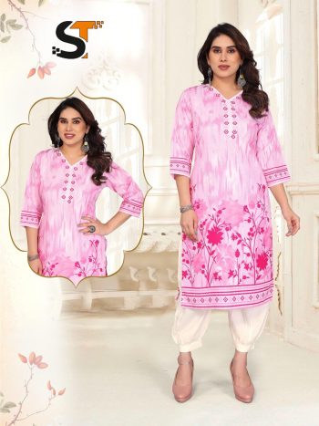 NEW ARRIVAL POLY RAYON DIGITAL PRINTED WORK TOP BOTTOM SET PINK
