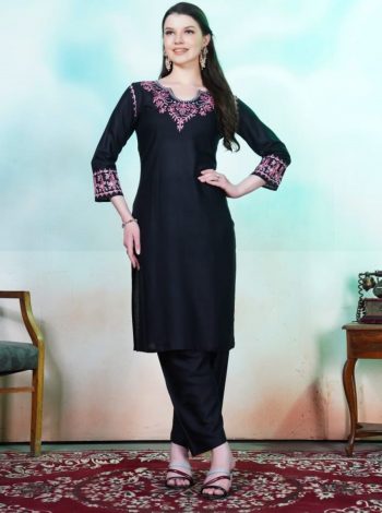 NEW ARRIVAL RAYON CHIKANKARI EMBROIDERY WORK TOP BOTTOM SET BLACK