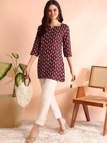 NEW ARRIVAL RAYON DIGITAL PRINTED SHORT KURTI  MAROON