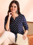 NEW ARRIVAL RAYON DIGITAL PRINTED SHORT KURTI NAVY BLUE