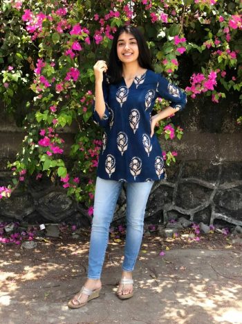 NEW ARRIVAL RAYON DIGITAL PRINTED SHORT KURTI NAVY BLUE