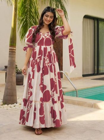 NEW ARRIVAL RAYON DIGITAL PRINTED WORK ONE PEICE DRESS RED