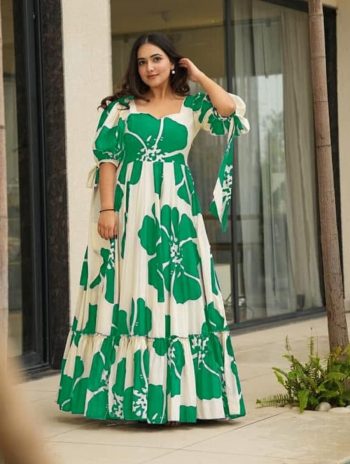 NEW ARRIVAL RAYON DIGITAL PRINTED WORK ONE PEICE DRESS  GREEN