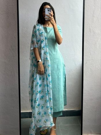 NEW ARRIVAL ROMAN PLAIN TOP BOTTOM WITH DUPATTA SKY