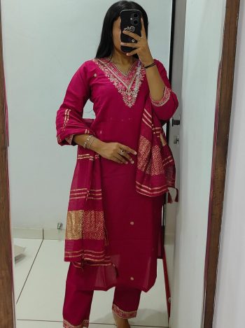 NEW ARRIVAL ROMAN SILK EMBROIDERY WITH SEQUENCE WORK TOP BOTTOM WITH DUPATTA RED