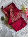 NEW ARRIVAL ROMAN SILK EMBROIDERY WITH SEQUENCE WORK TOP BOTTOM WITH DUPATTA OFFICE WEAR WHOLESALE PRICE ETHNIC GARMENT (2)