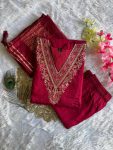 NEW ARRIVAL ROMAN SILK EMBROIDERY WITH SEQUENCE WORK TOP BOTTOM WITH DUPATTA OFFICE WEAR WHOLESALE PRICE ETHNIC GARMENT (2)