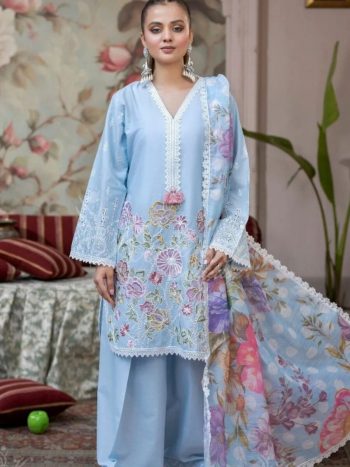 NEW ARRIVAL ROMAN SILK EMBROIDERY WORK TOP PATIYALA WITH DUPATTA SKY