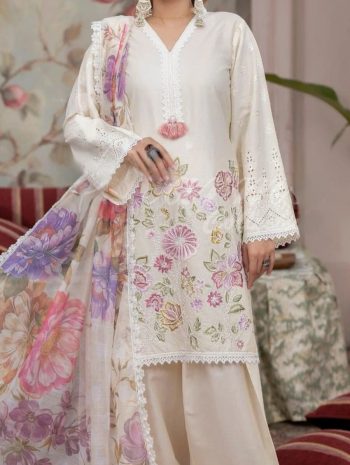 NEW ARRIVAL ROMAN SILK EMBROIDERY WORK TOP PATIYALA WITH DUPATTA WHITE