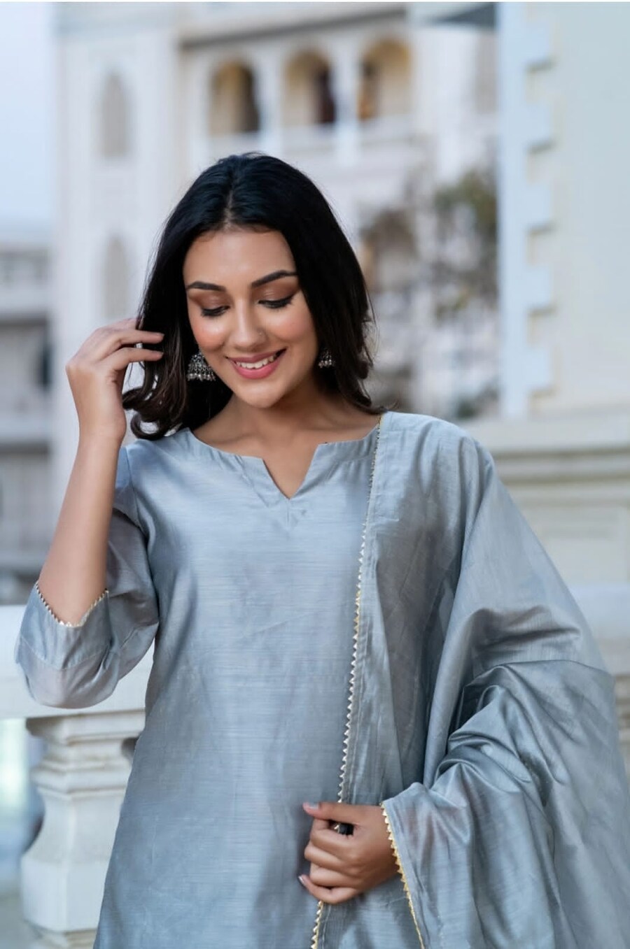 NEW ARRIVAL ROMAN SILK FANCY LACE BORDER WORK TOP BOTTOM WITH DUPATTA FESTIVAL WEAR WHOLESALE PRICE ETHNIC GARMENT (19)