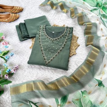 NEW ARRIVAL ROMAN SILK SOFT HANDWORK TOP BOTTOM WITH DUPATTA MINT