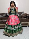 NEW ARRIVAL SILK DIGITAL PRINT WITH EMBROIDERY CUTWORK LACE BORDER WORK KID'S TOP LEHENGA PINK