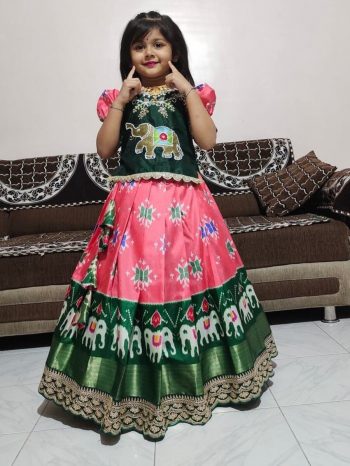 NEW ARRIVAL SILK DIGITAL PRINT WITH EMBROIDERY CUTWORK LACE BORDER WORK KID'S TOP LEHENGA PINK
