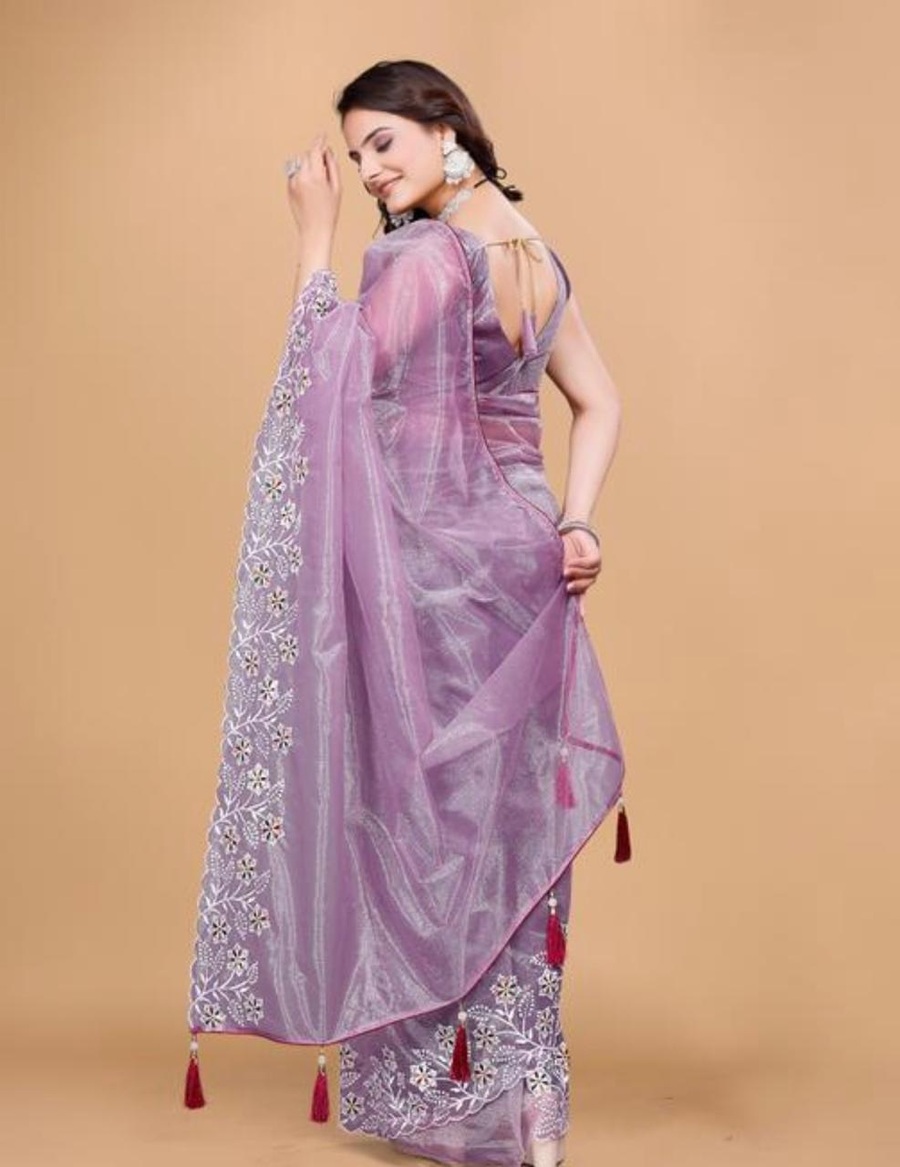 NEW ARRIVAL TWILL NET MULTI WORK PIPING LATKAN SAREE WITH UNSTITCHED BLOUSE PARTY WEAR WHOLESALE PRICE ETHNIC GARMENT (27)