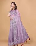NEW ARRIVAL TWILL NET MULTI WORK PIPING LATKAN SAREE WITH UNSTITCHED BLOUSE PURPLE