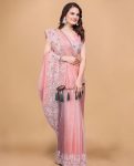 NEW ARRIVAL TWILL NET MULTI WORK PIPING LATKAN SAREE WITH UNSTITCHED BLOUSE PARTY WEAR WHOLESALE PRICE ETHNIC GARMENT (30)