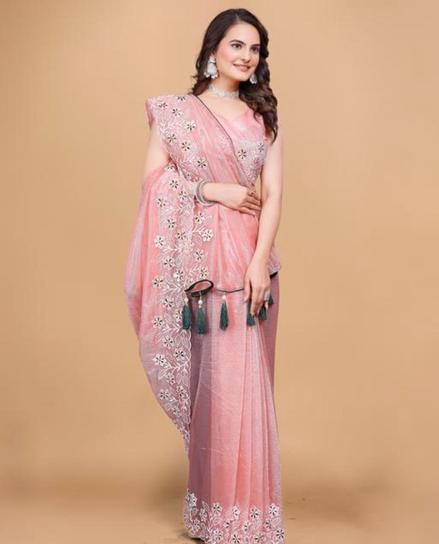 NEW ARRIVAL TWILL NET MULTI WORK PIPING LATKAN SAREE WITH UNSTITCHED BLOUSE PARTY WEAR WHOLESALE PRICE ETHNIC GARMENT (29)
