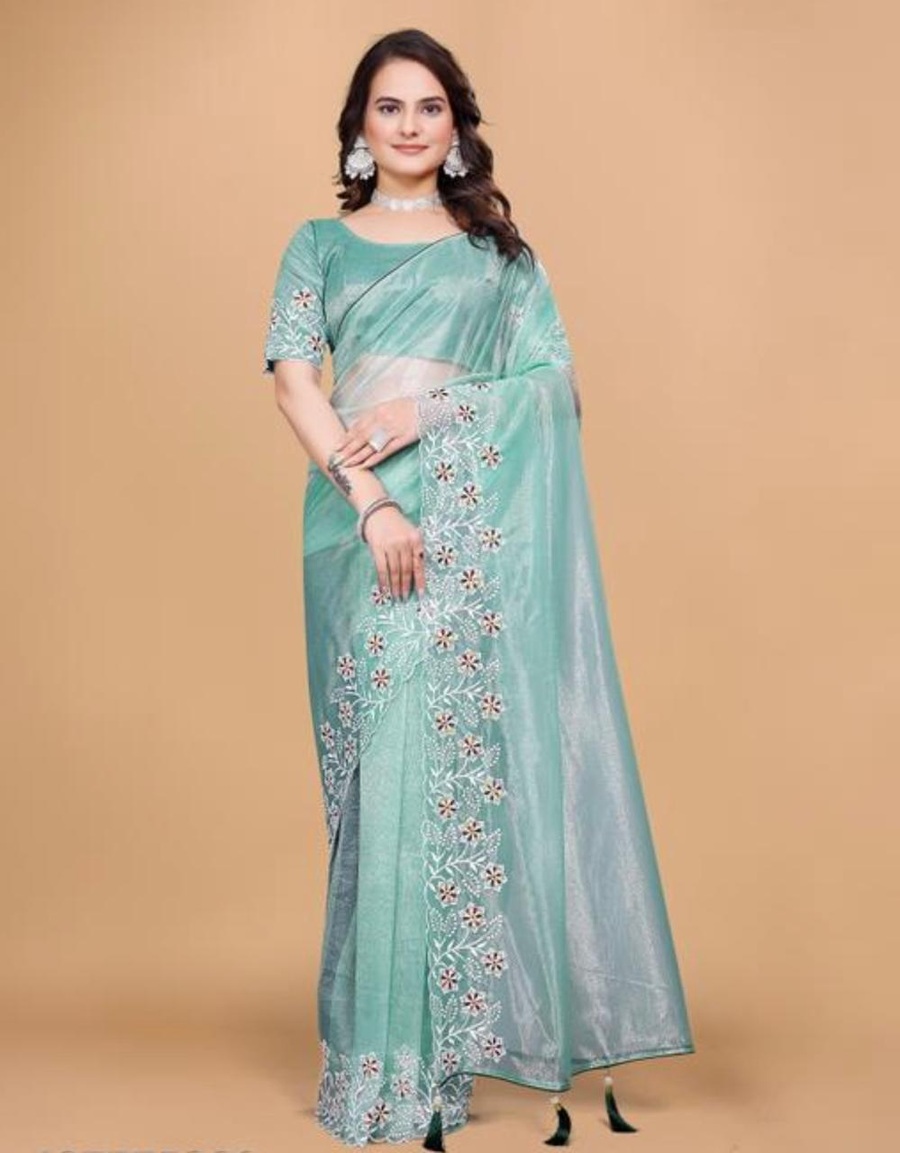 NEW ARRIVAL TWILL NET MULTI WORK PIPING LATKAN SAREE WITH UNSTITCHED BLOUSE PARTY WEAR WHOLESALE PRICE ETHNIC GARMENT (37)