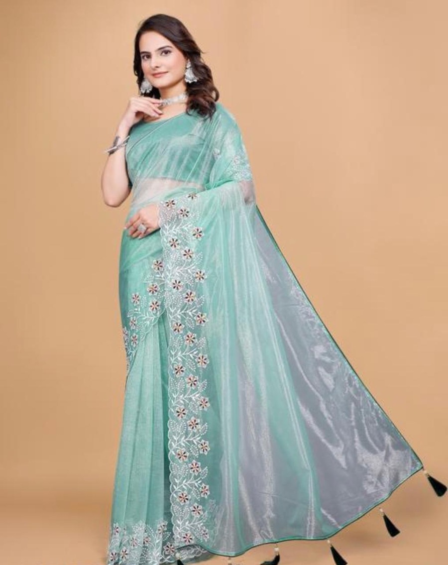 NEW ARRIVAL TWILL NET MULTI WORK PIPING LATKAN SAREE WITH UNSTITCHED BLOUSE PARTY WEAR WHOLESALE PRICE ETHNIC GARMENT (39)