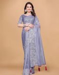 NEW ARRIVAL TWILL NET MULTI WORK PIPING LATKAN SAREE WITH UNSTITCHED BLOUSE LAVENDER