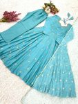 NEW ARRIVAL VICHITRA SILK EMBROIDERY SEQUENCE WORK GOWN BOTTOM WITH DUPATTA PARTY WEAR WHOLESALE PRICE ETHNIC GARMENT (2)