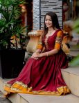 NEW ARRIVAL VICHITRA SILK JACQUARD LACE BORDER WORK ANARAKALI GOWN MAROON