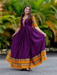 NEW ARRIVAL VICHITRA SILK JACQUARD LACE BORDER WORK ANARAKALI GOWN PURPLE