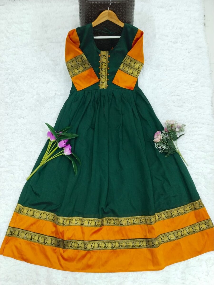 NEW ARRIVAL VICHITRA SILK JACQUARD LACE BORDER WORK ANARAKALI GOWN FESTIVE WEAR WHOLESALE PRICE ETHNIC GARMENT (8)