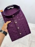 NEW ARRIVAL VISCOSE RAYON CHIKANKARI SEQUENCE  AND THREAD EMBROIDERY WORK MEN'S KURTA PAYAJAMA WINE
