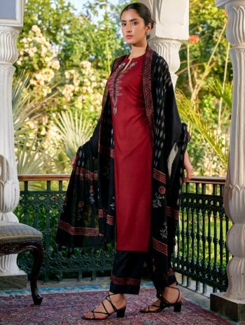 NEW ARRIVAL VISCOSE RAYON EMBROIDERY WORK TOP BOTTOM WITH DUPATTA BLACK