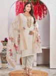 NEW ARRIVAL VISCOSE SEQUENCE CODING EMBROIDERY & AARI HANDWORK TOP BOTTOM WITH DUPATTA OFF WHITE