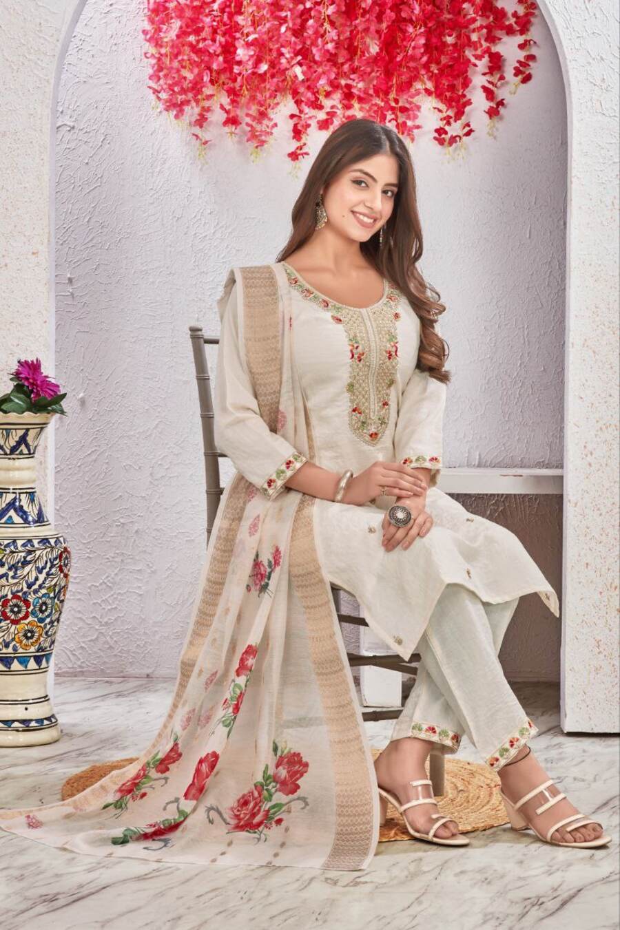 NEW ARRIVAL VISCOSE SEQUENCE CODING EMBROIDERY & AARI HANDWORK TOP BOTTOM WITH DUPATTA OFFICE WEAR WHOLESALE PRICE ETHNIC GARMENT (4)