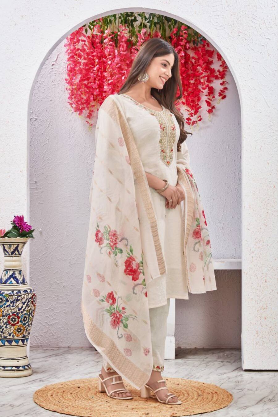 NEW ARRIVAL VISCOSE SEQUENCE CODING EMBROIDERY & AARI HANDWORK TOP BOTTOM WITH DUPATTA OFFICE WEAR WHOLESALE PRICE ETHNIC GARMENT (5)