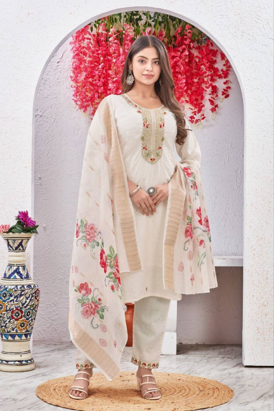 NEW ARRIVAL VISCOSE SEQUENCE CODING EMBROIDERY & AARI HANDWORK TOP BOTTOM WITH DUPATTA OFFICE WEAR WHOLESALE PRICE ETHNIC GARMENT (6)