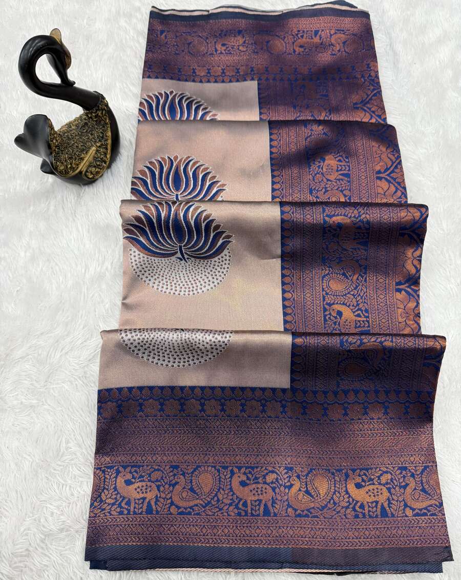 RICH LOOK BANARASI SILK FLOWERS AND MINA DESIGN AND ZARI WEAVING WORK SAREE WITH UNSTITCHED BLOUSE FESTIVE WEAR WHOLESALE PRICE ETHNIC GARMENT (1)