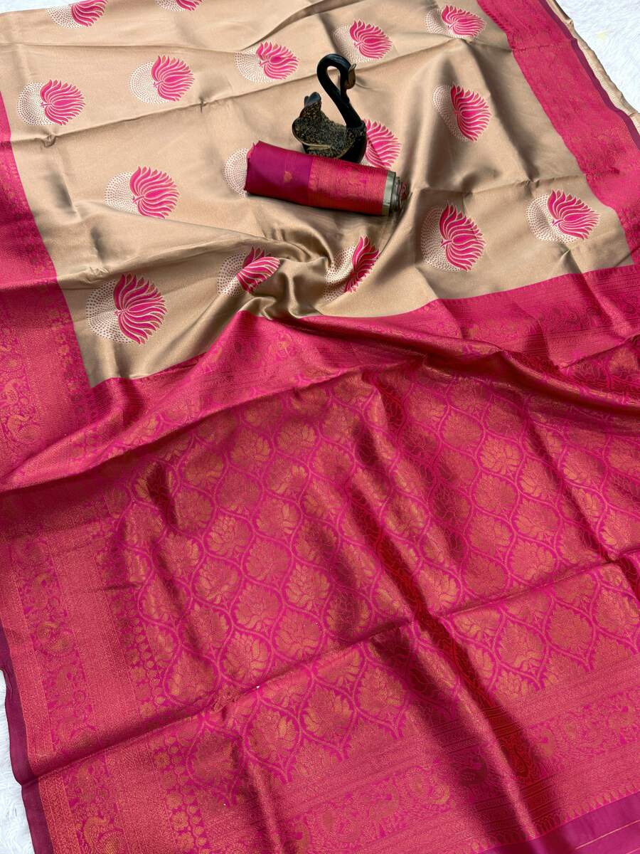 RICH LOOK BANARASI SILK FLOWERS AND MINA DESIGN AND ZARI WEAVING WORK SAREE WITH UNSTITCHED BLOUSE FESTIVE WEAR WHOLESALE PRICE ETHNIC GARMENT (6)