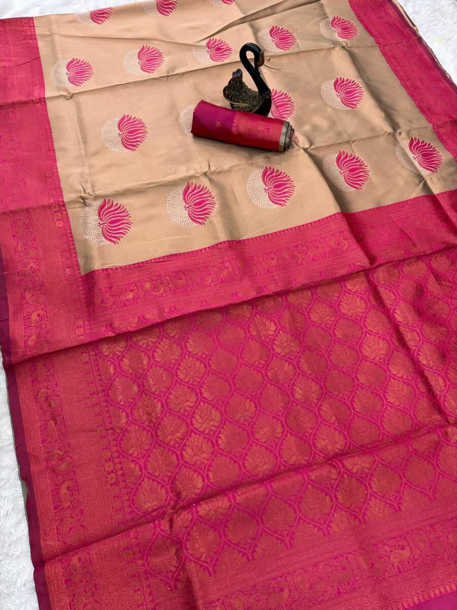 RICH LOOK BANARASI SILK FLOWERS AND MINA DESIGN AND ZARI WEAVING WORK SAREE WITH UNSTITCHED BLOUSE FESTIVE WEAR WHOLESALE PRICE ETHNIC GARMENT (7)