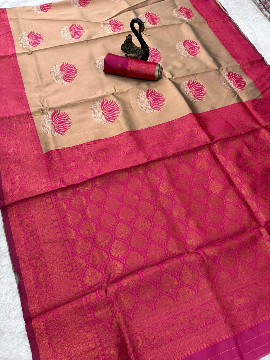 RICH LOOK BANARASI SILK FLOWERS AND MINA DESIGN AND ZARI WEAVING WORK SAREE WITH UNSTITCHED BLOUSE FESTIVE WEAR WHOLESALE PRICE ETHNIC GARMENT (8)