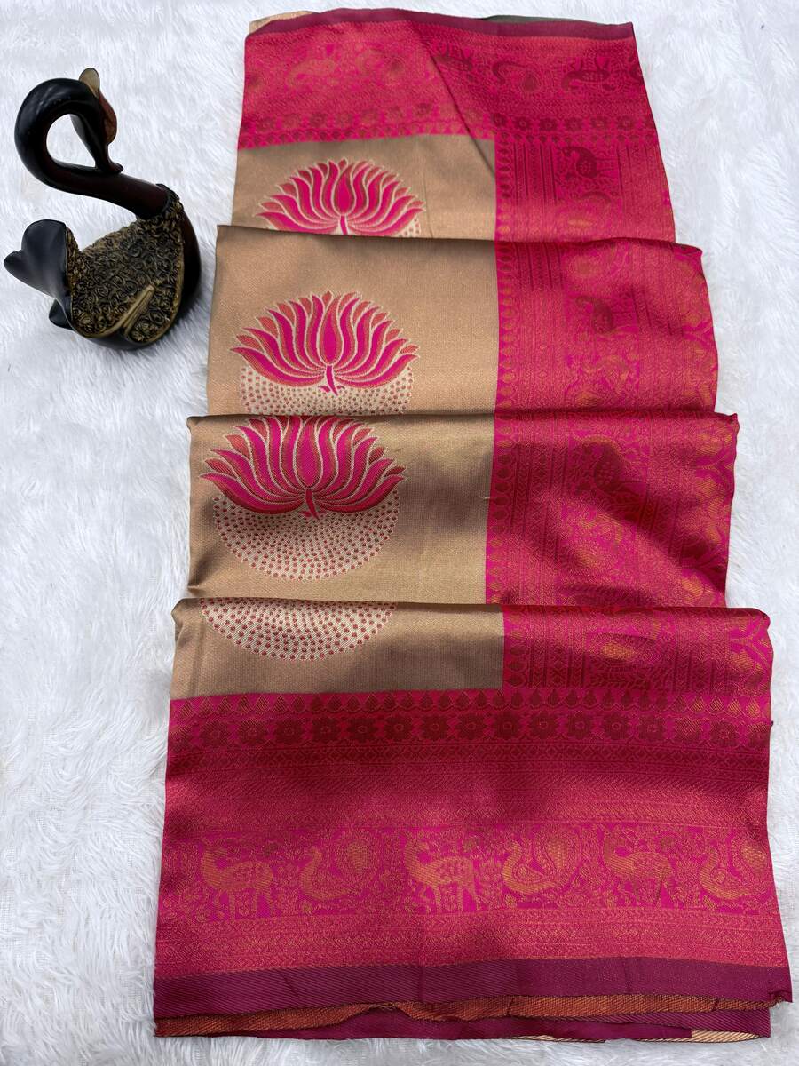 RICH LOOK BANARASI SILK FLOWERS AND MINA DESIGN AND ZARI WEAVING WORK SAREE WITH UNSTITCHED BLOUSE FESTIVE WEAR WHOLESALE PRICE ETHNIC GARMENT (9)