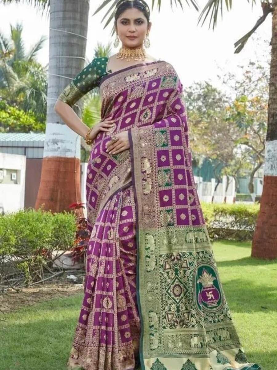 RICH LOOK BANARASI SOFT SILK WEAVING WORK SAREE WITH UNSTITCHED BLOUSE WEDDING WEAR WHOLESALE PRICE ETHNIC GARMENT (1)